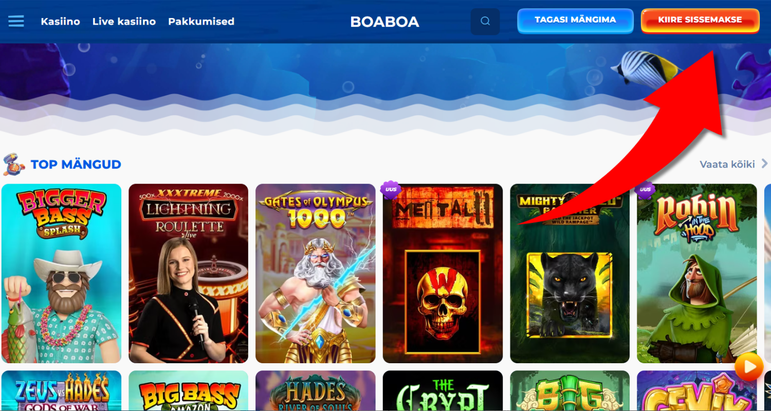 Vajutage punasele registreerimisalale, et avada konto loomise menüü