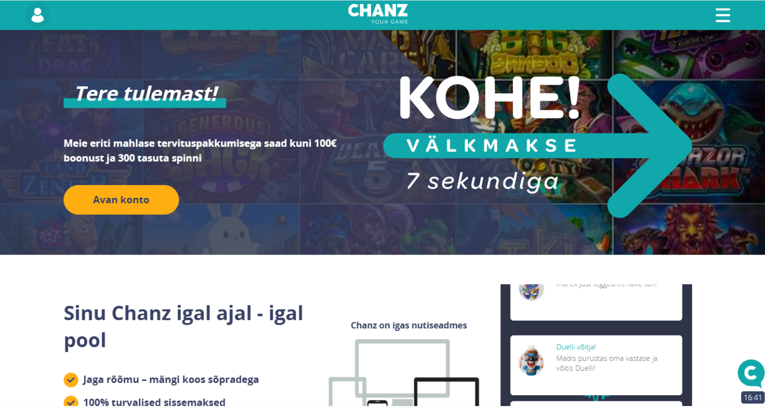 Käivitage oma veebilehitseja ja avage Chanz kasiino veebileht