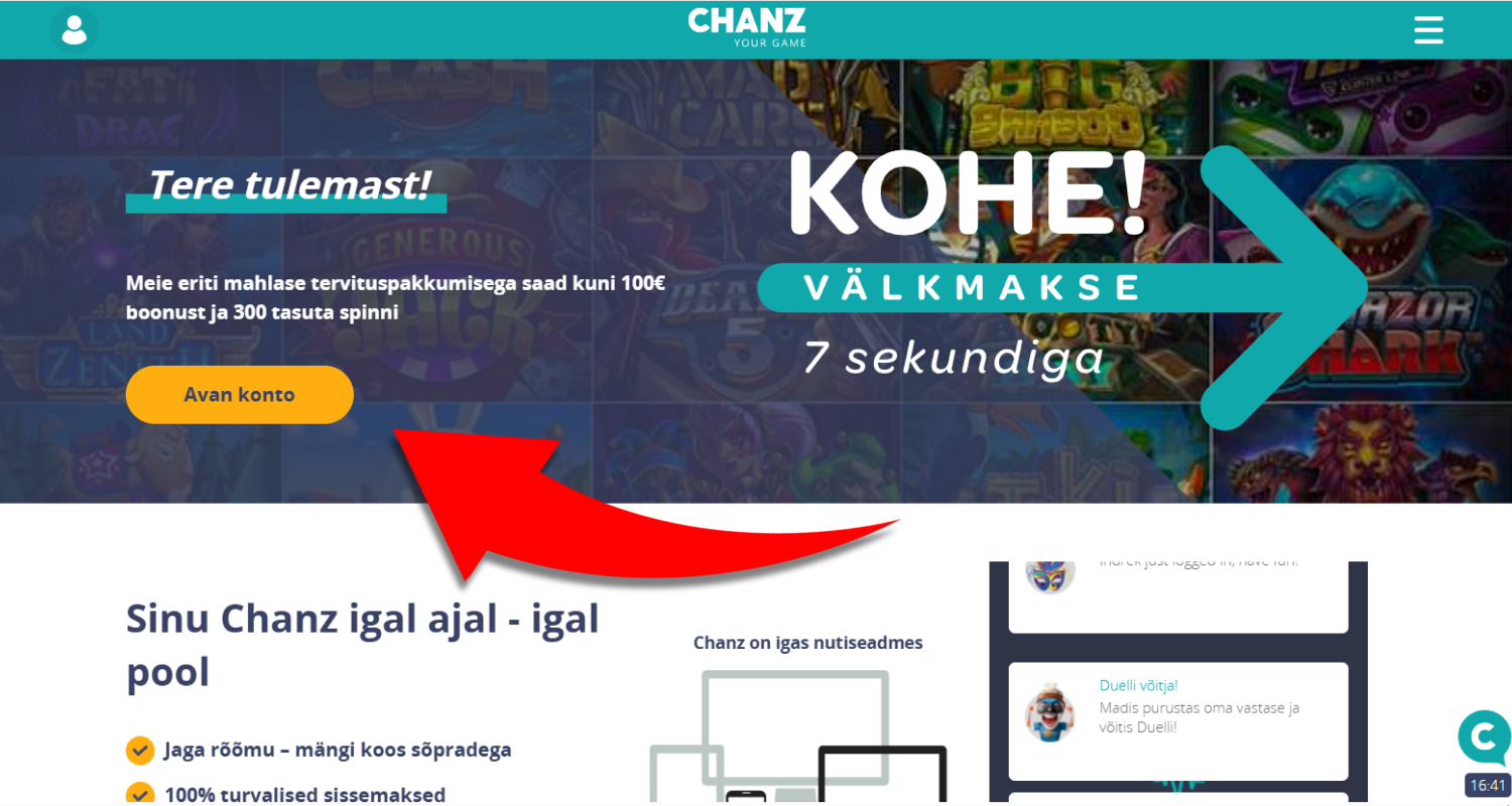 Lehe ülaosas asuva kollase registreerimisala peale klõpsates alustate konto loomist