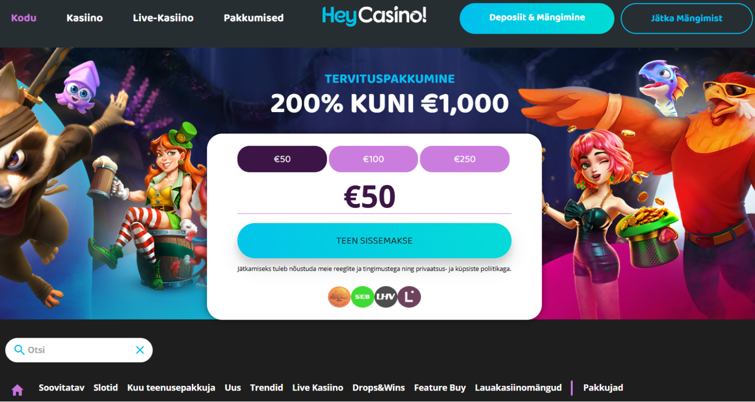 Avage HeyCasino veebileht, sisestades nende aadressi oma seadme brauserisse