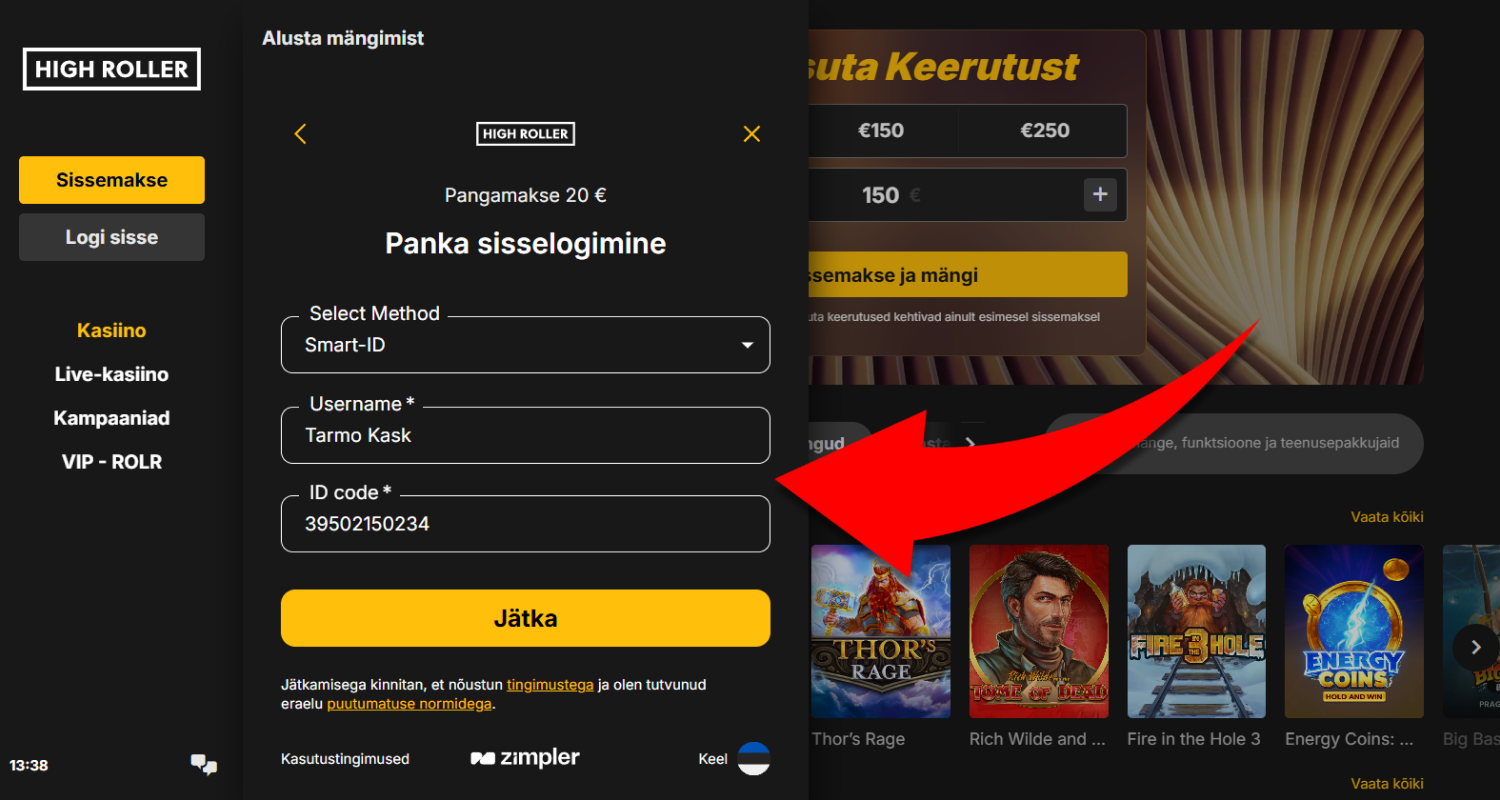 Vajutage kollasele jätkamise nupule, tõestage enda identiteet ja oodake raha laekumist kontole