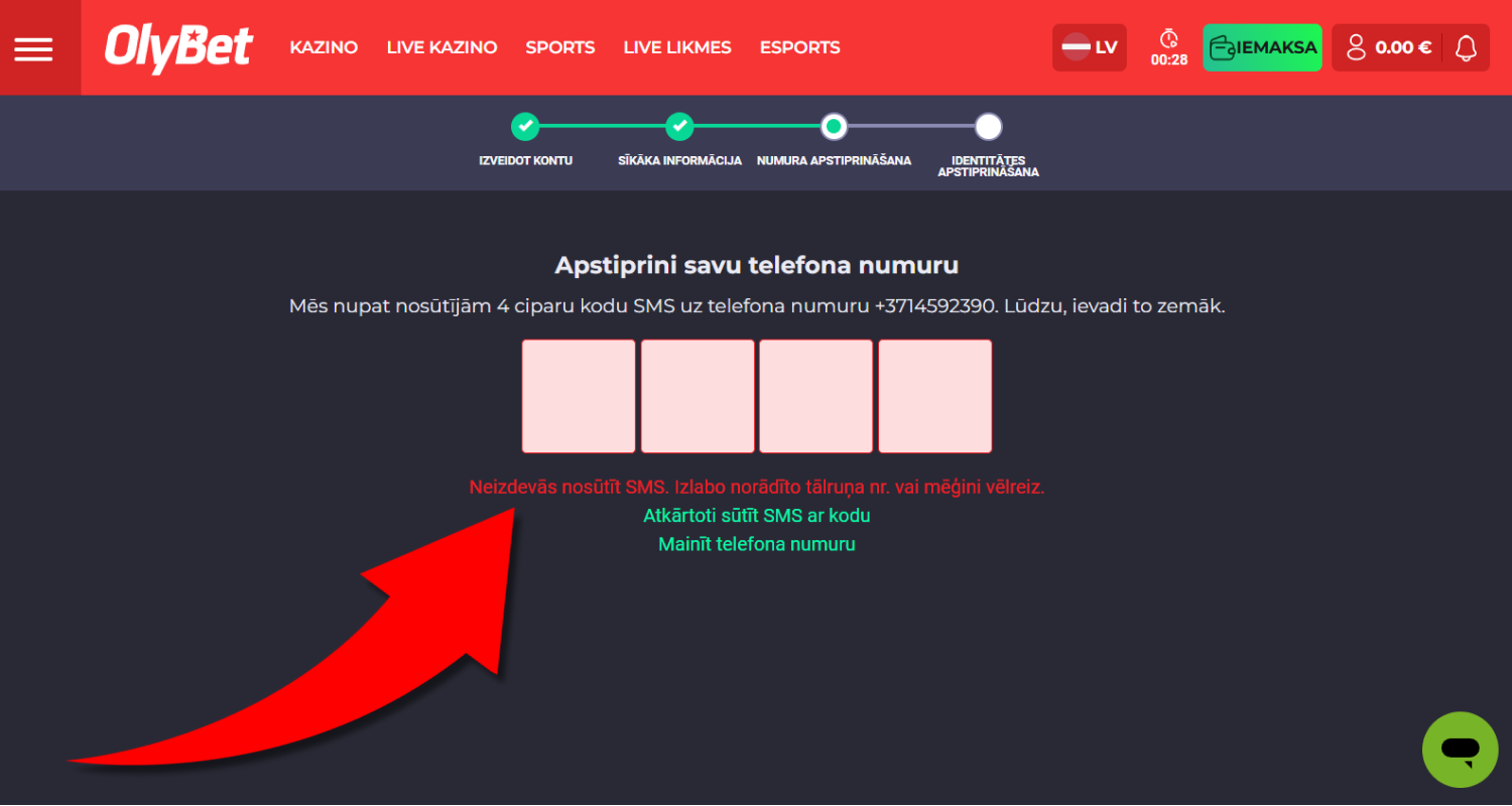 Oodake neljakohalist SMS-koodi ja sisestage numbrid määratud väljadele