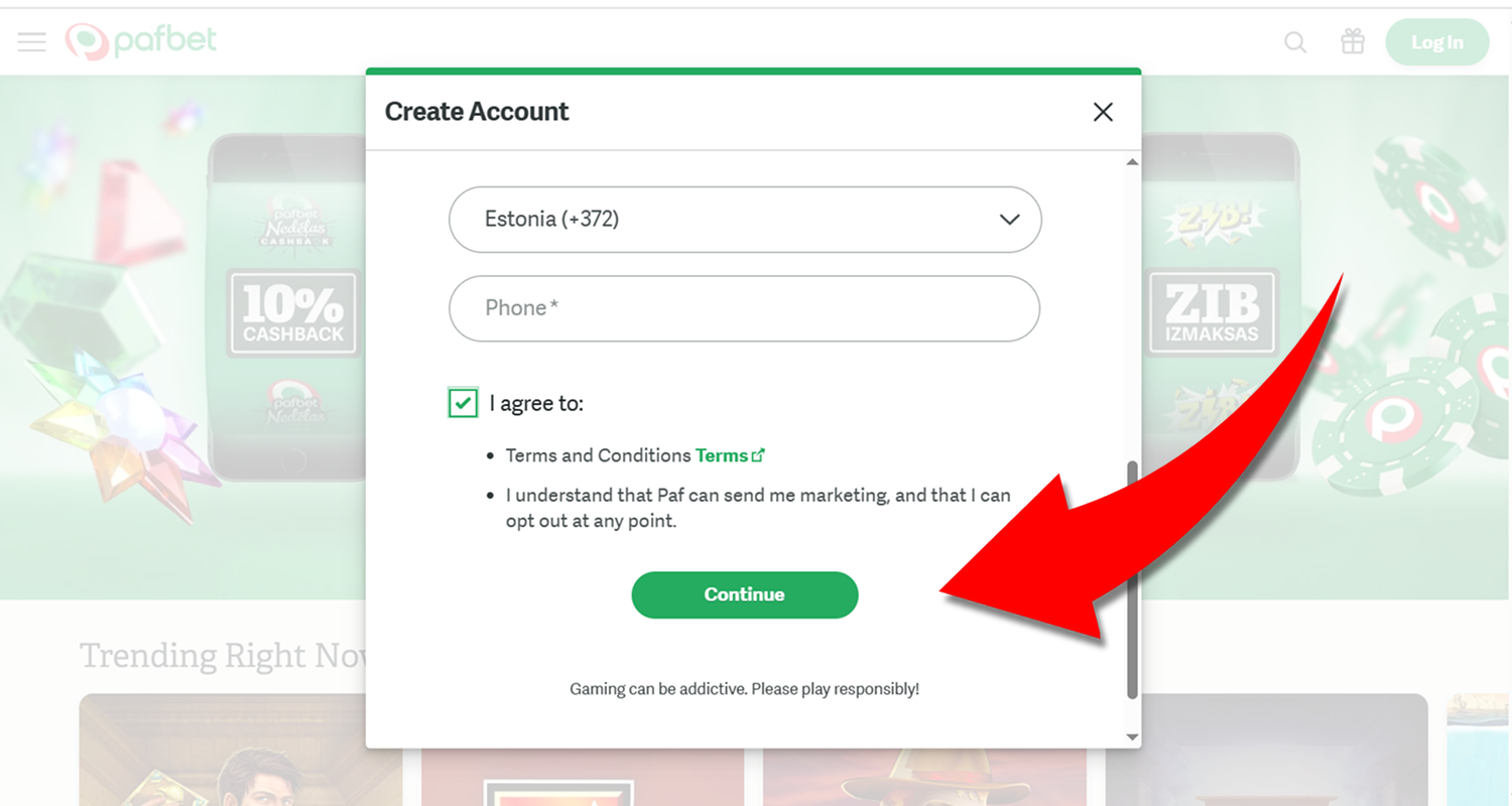 Lehe allosas asub nõustun tekst - märkige selle kõrval olev ruut, kinnitamaks reeglitega nõustumist