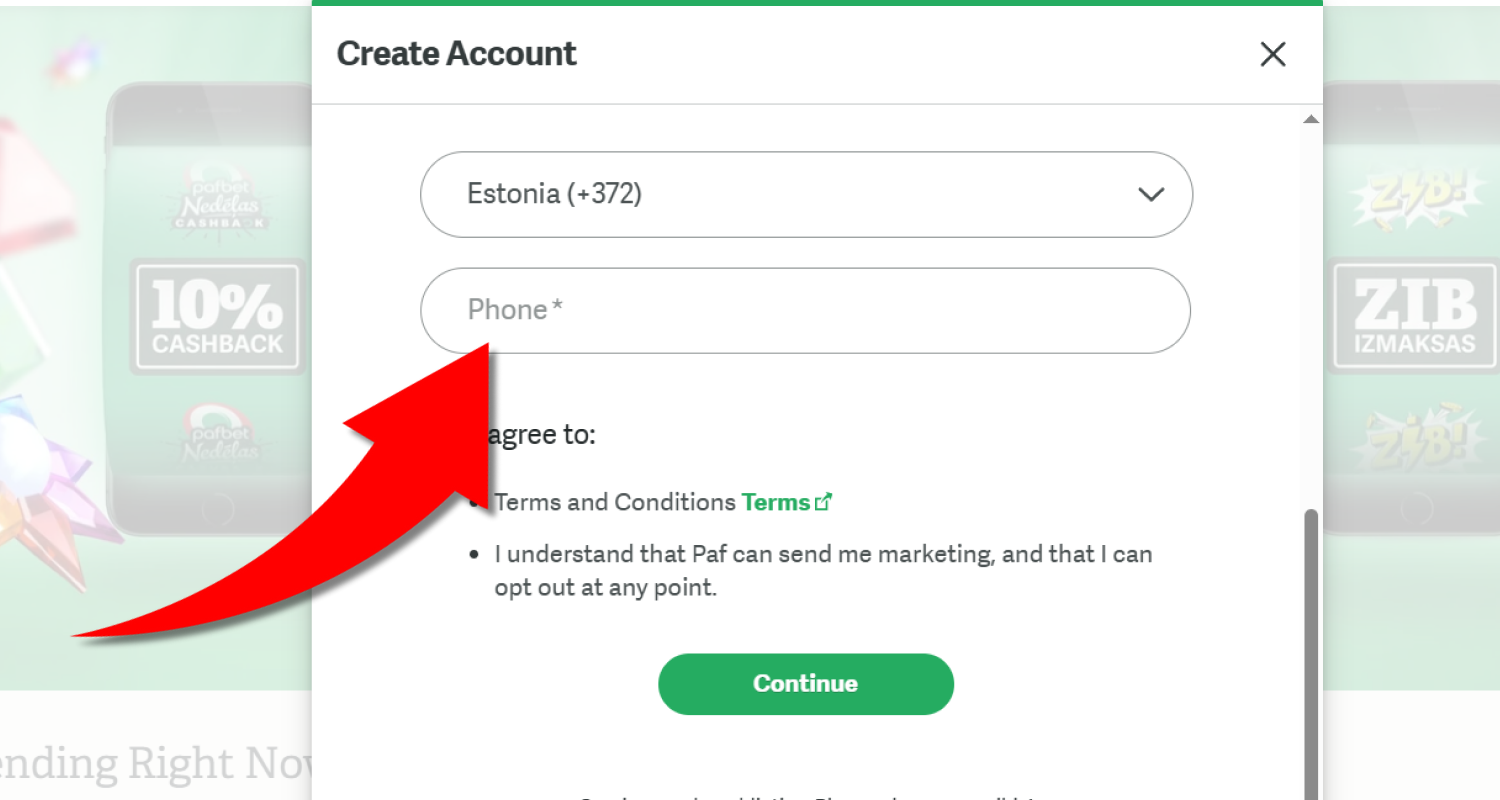 Jätkamiseks vali roheline nupp ja sisesta oma telefonile saadetud kinnituskood