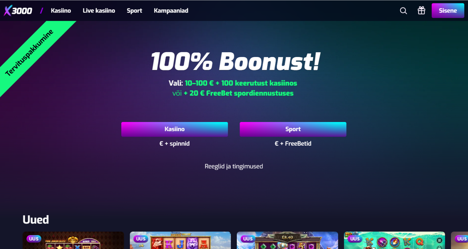 Avage x3000 kasiino veebileht, klõpsates brauseris nende saidile viivat linki