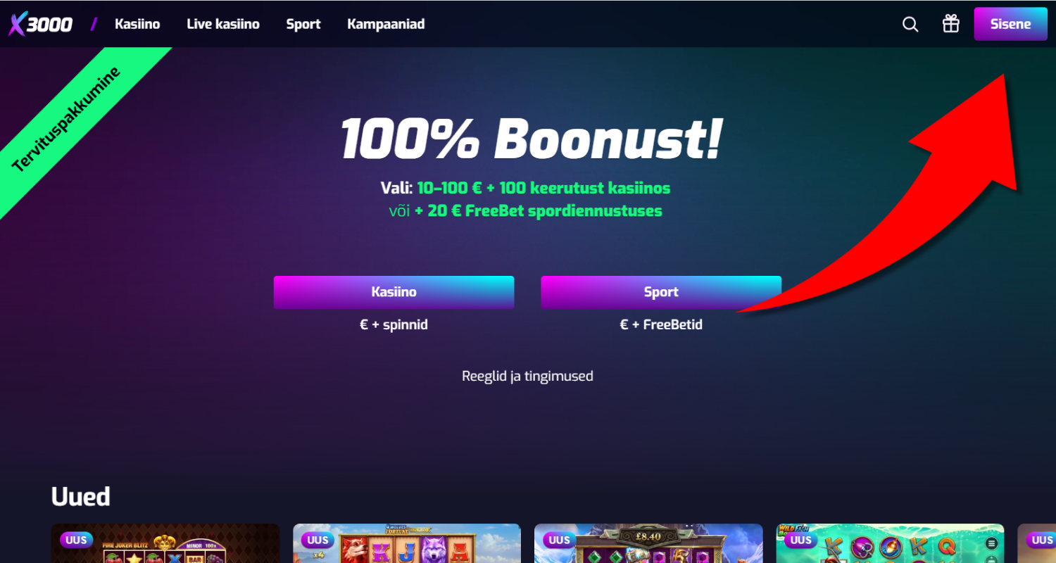 Lehe paremas ülanurgas asub sisselogimise väli, mille peate aktiveerima