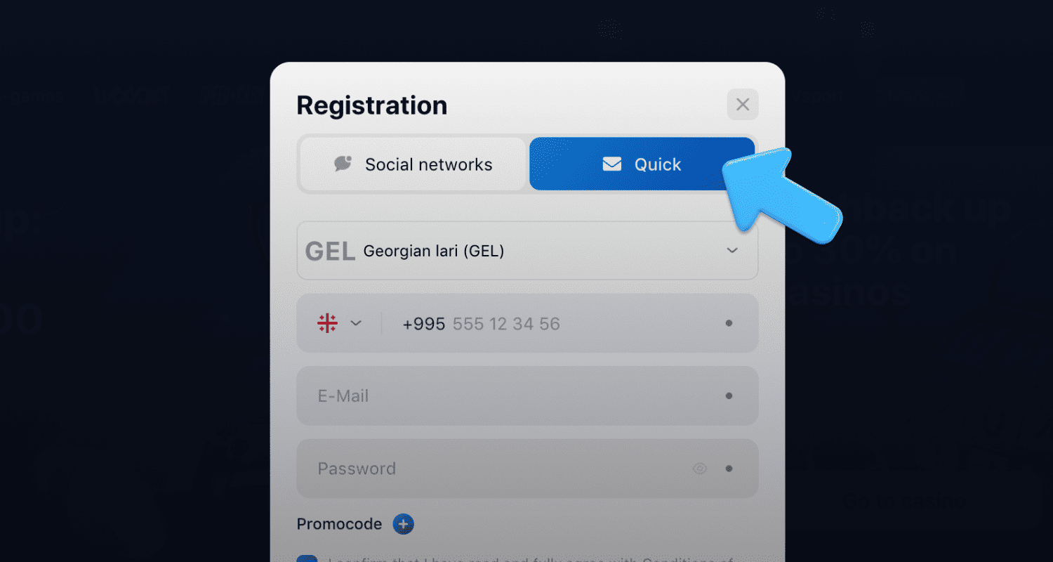 აირჩიეთ რეგისტრაციის მეთოდი 1win-ის ვებსაიტზე საქართველოში