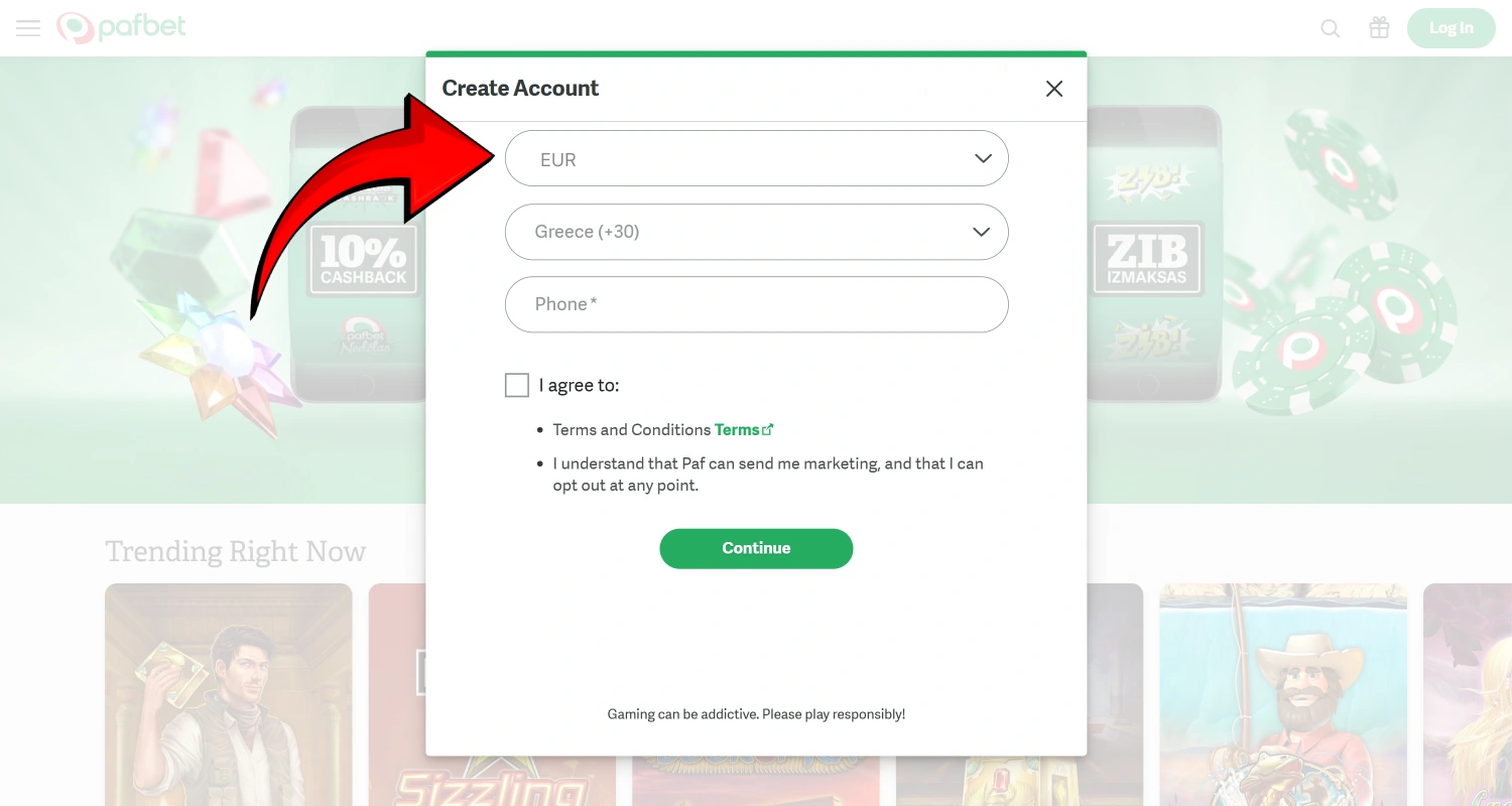 Επιλέξτε το νόμισμα του λογαριασμού σας στο καζίνο PafBet