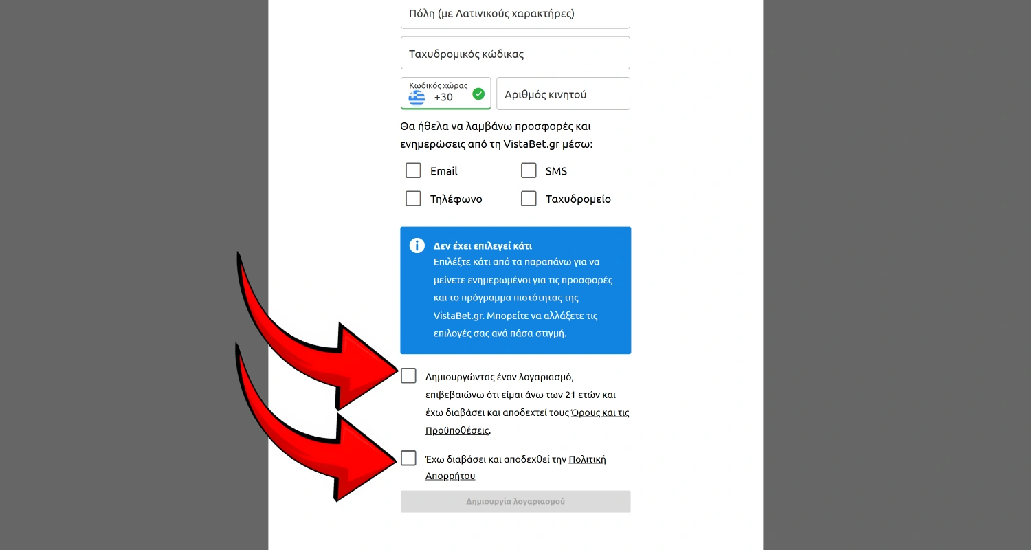 Αποδεχτείτε τους όρους χρήσης του διαδικτυακού καζίνο Vistabet