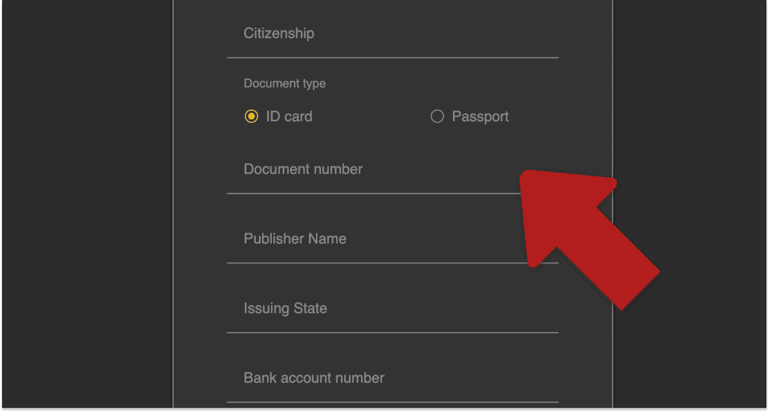 Navedite podatke iz dokumenta prilikom registracije na web stranici Germania Casina