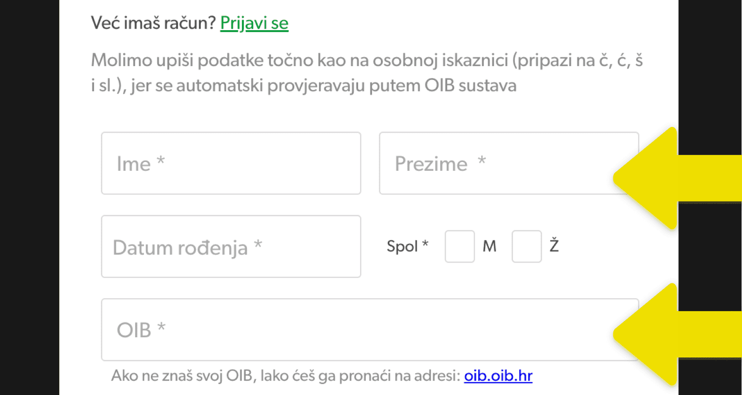 Unesite svoje osobne podatke za registraciju u Rizk Casinu
