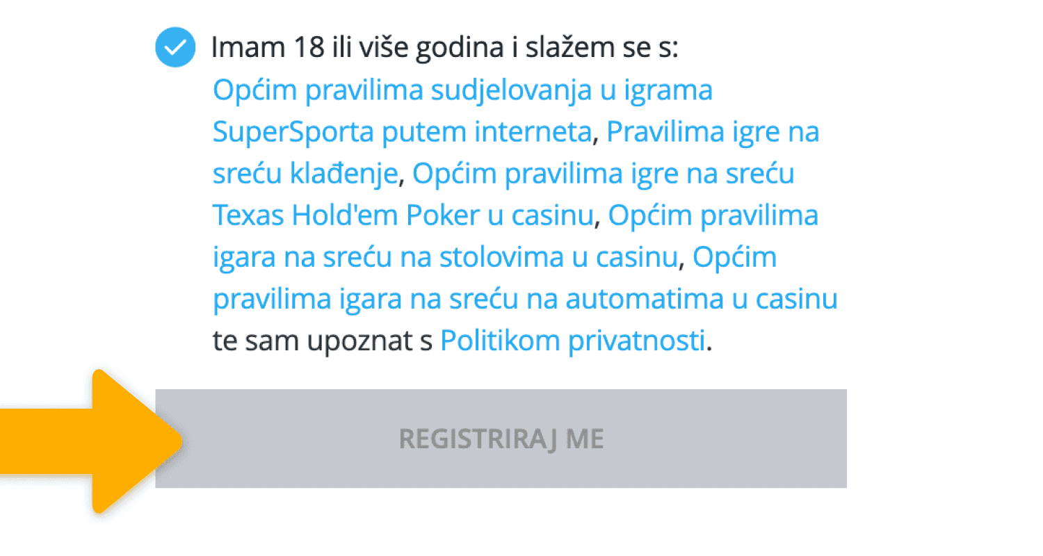 Potvrdite poveznicu za registraciju u SuperCasinu