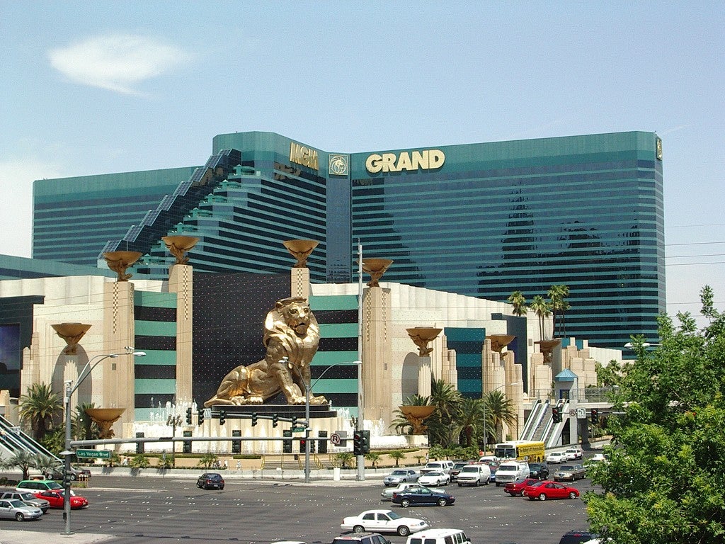 MGM Grand Hotel and Casino in Las Vegas with iconic golden lion statue at the entrance