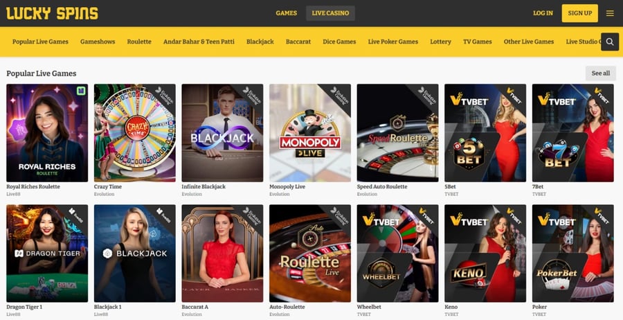 Lice Casino Section - Lucky Spins Casino India