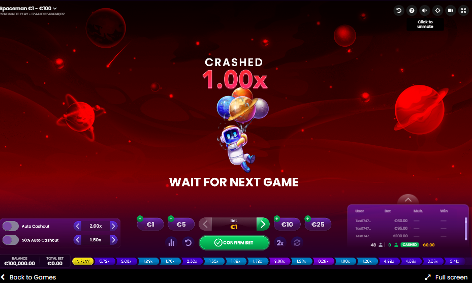 Play Spaceman Crash Game in Demo Mode