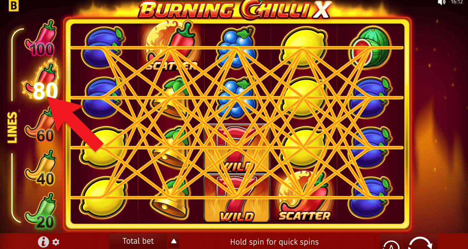 Pasirinkite statymo dydį žaidime „Burning Chilli X“ Lietuvos kazino svetainėje