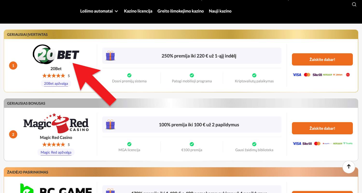 Pasirinkite internetinį kazino, kuriame norėtumėte žaisti Lietuvoje