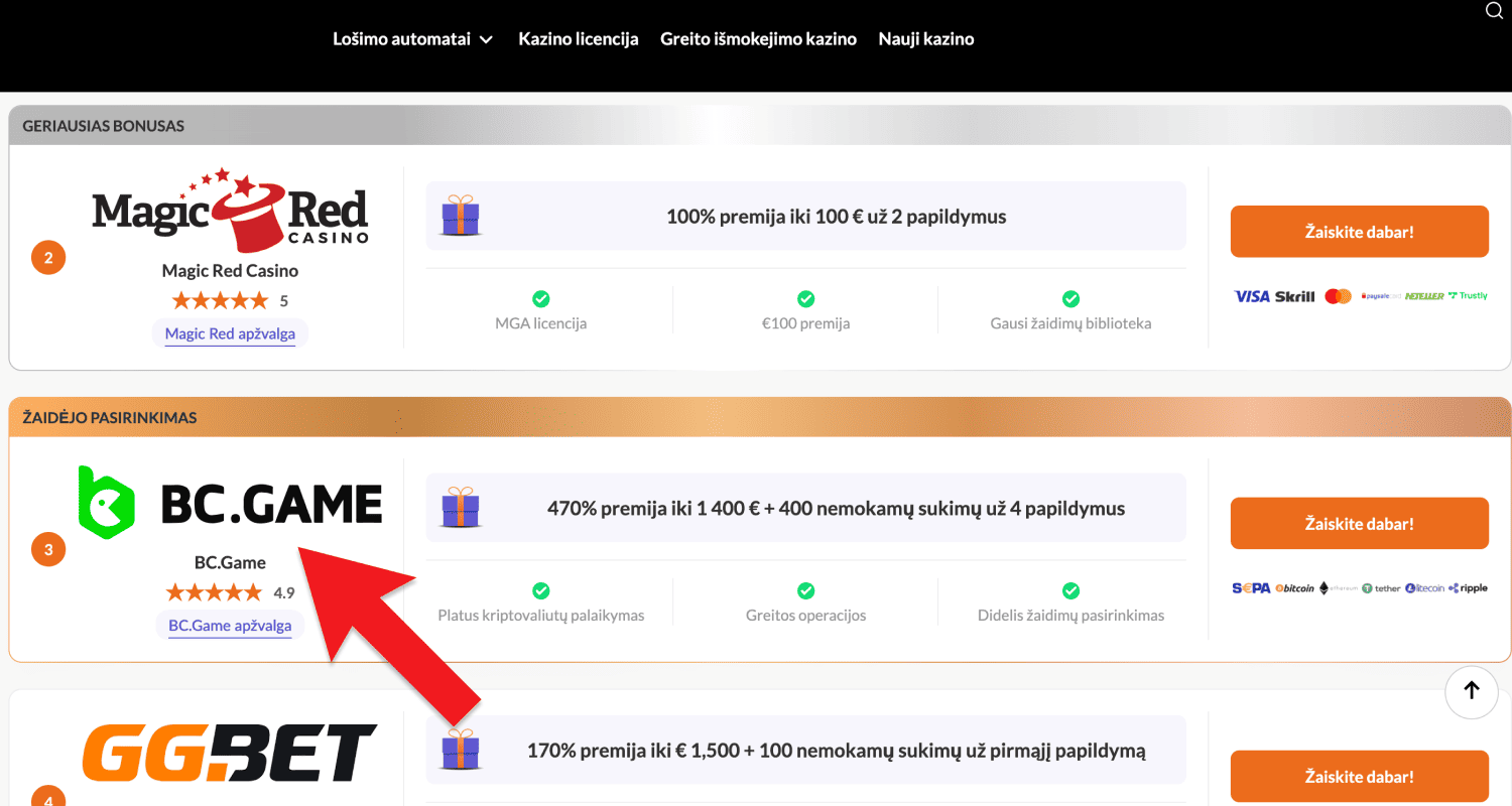 Pasirinkite internetinį kazino, kuriame norėtumėte žaisti Lietuvoje