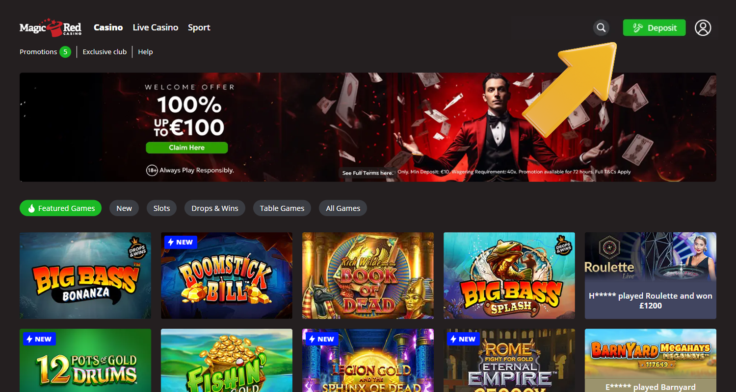 Užsiregistravę Magic Red, atlikite įmoką ir gaukite sveikinimo premiją