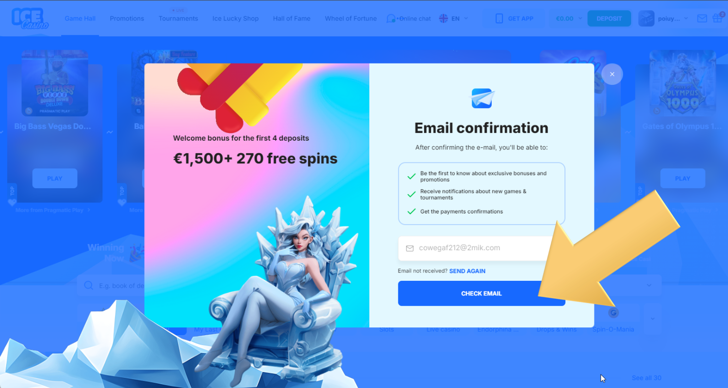 Patvirtinkite savo registraciją IceCasino kazino paštu