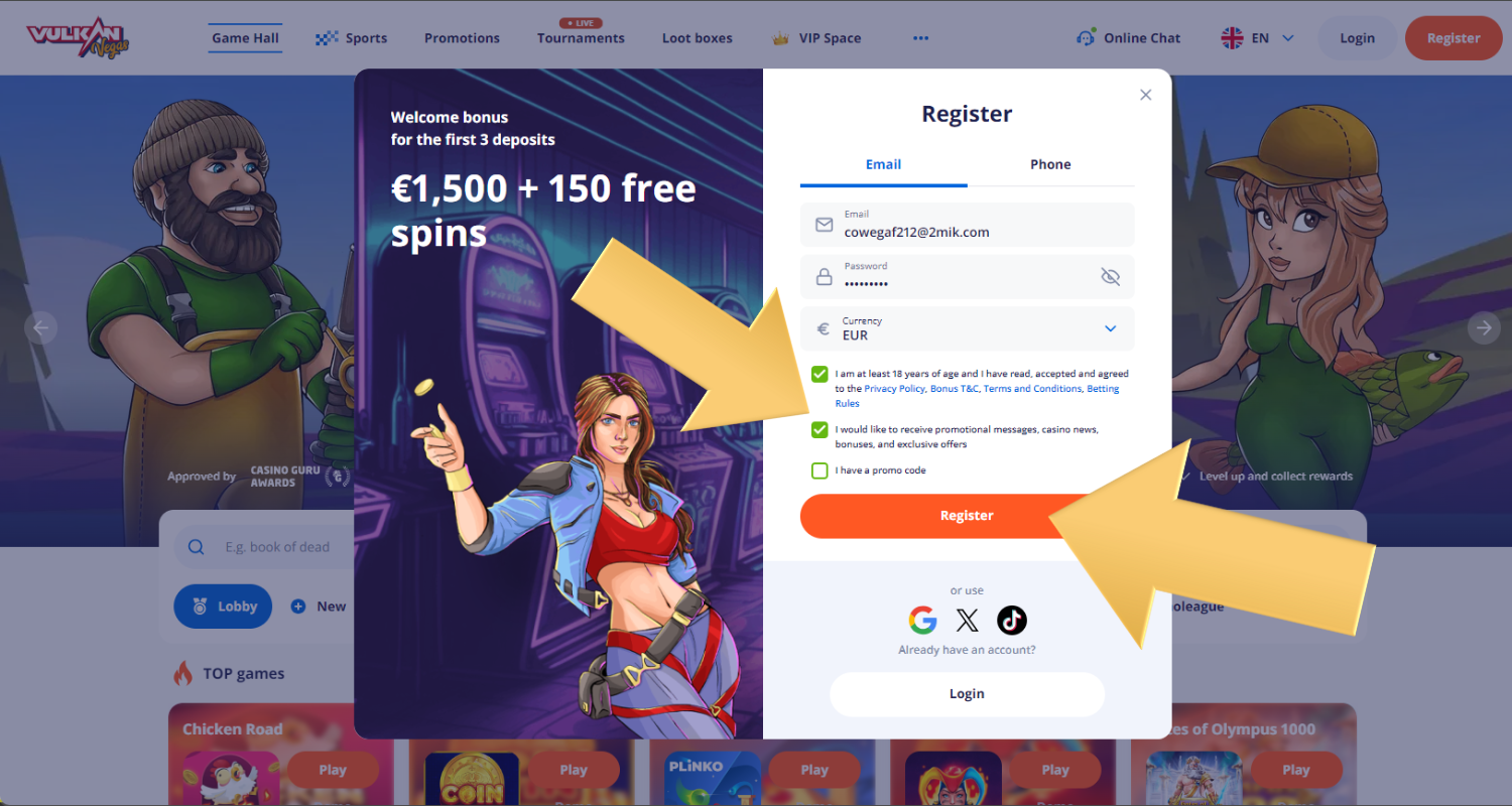 Spustelėkite, kad patvirtintumėte registraciją Vulkan Vegas kazino Lietuvoje