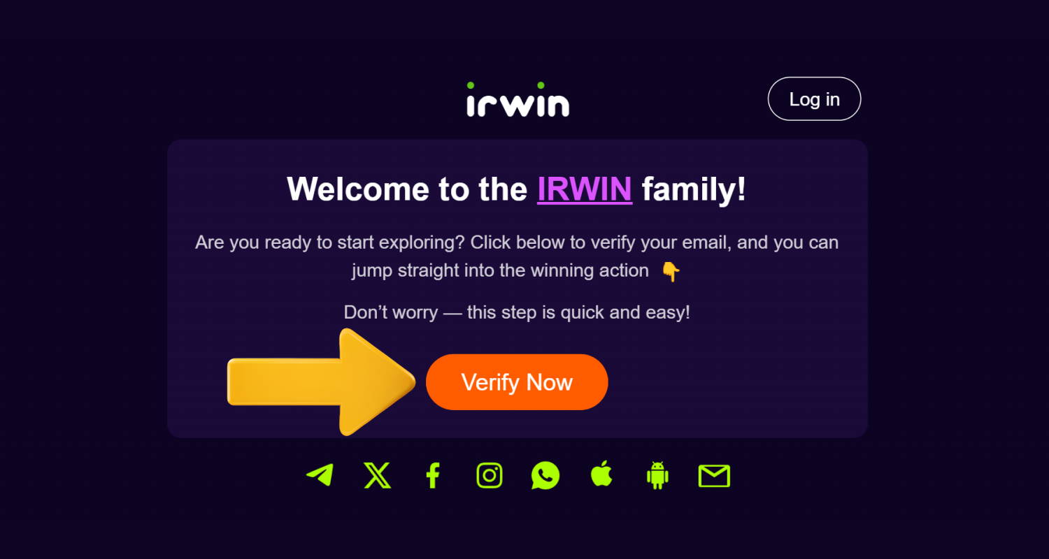 Patvirtinkite savo el. pašto adresą, kad suaktyvintumėte paskyrą Irwin Casino Lietuva