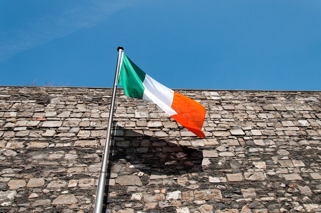 Irish flag on stone wall