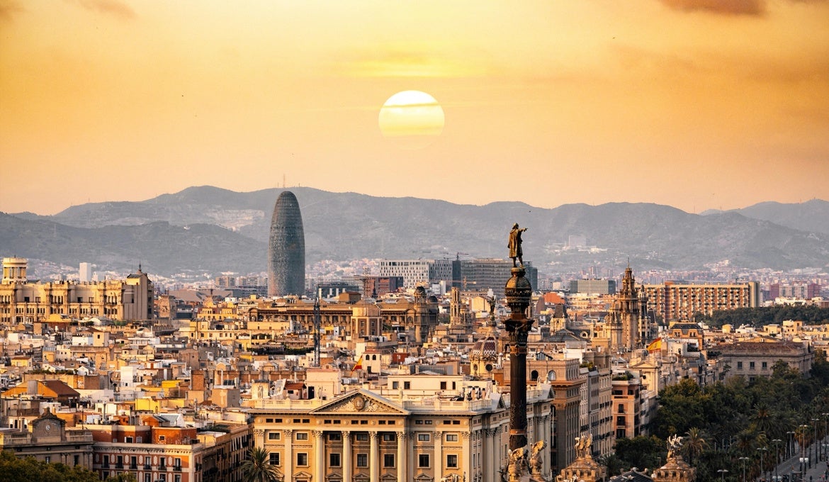 a photo of Barcelona at sunset