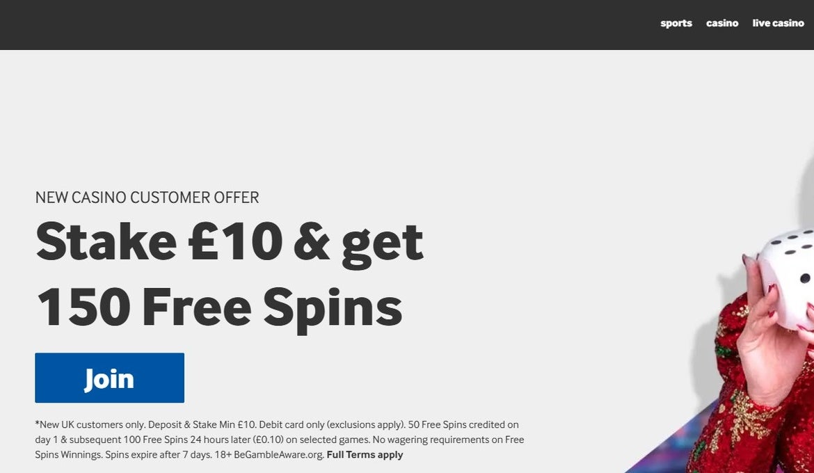 an image of a new casino customer offer from Betway