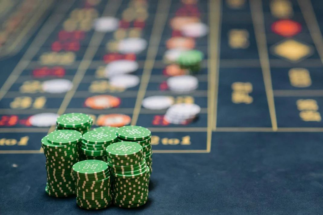 Stacks of Green Gambling Chips