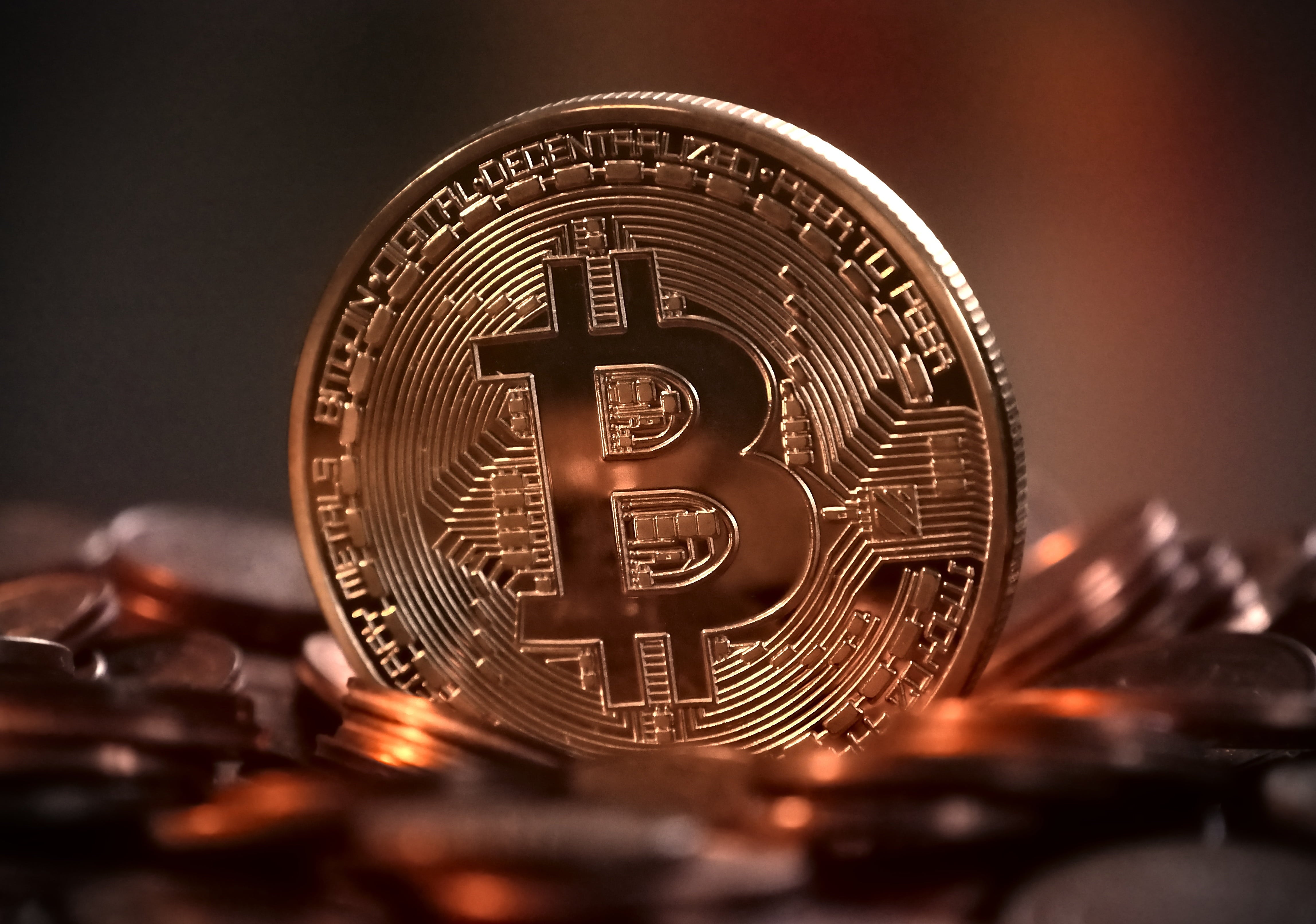 Bitcoin digital currency coin close-up representing decentralized cryptocurrency