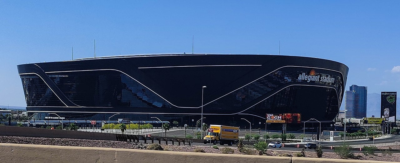 Exterior view of Allegiant Stadium in Las Vegas, home stadium of the Las Vegas Raiders
