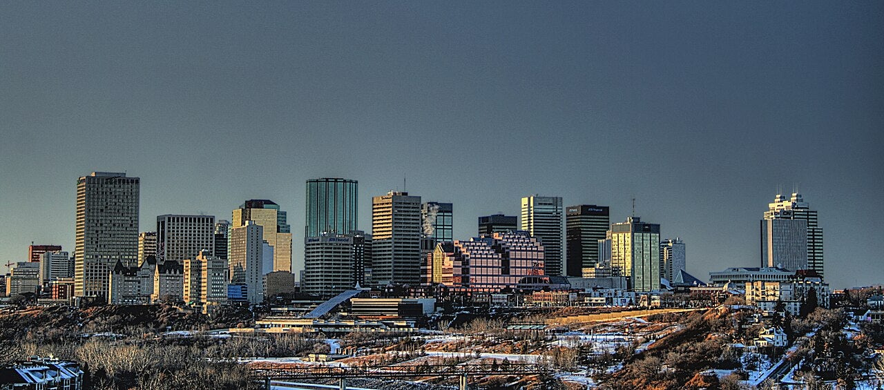 Edmonton Downtown Skyline in Alberta, Canada Panoramic view of downtown Edmonton skyline with high-rise buildings in winter