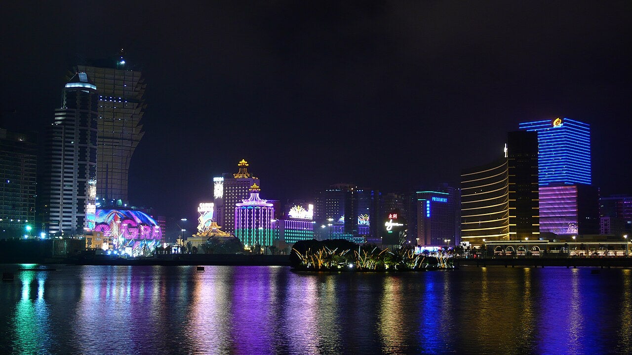 Macau casinos at night, panoramic view