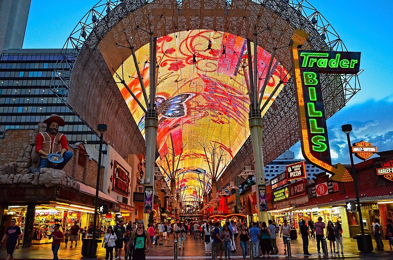 Fremont Street Experience canopy lights and crowds in downtown Las Vegas