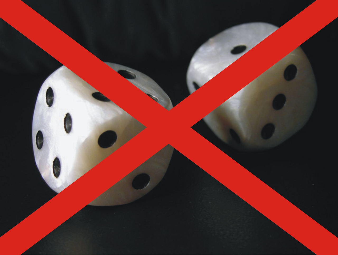 Pair of dice crossed out with a red X symbolizing no gambling
