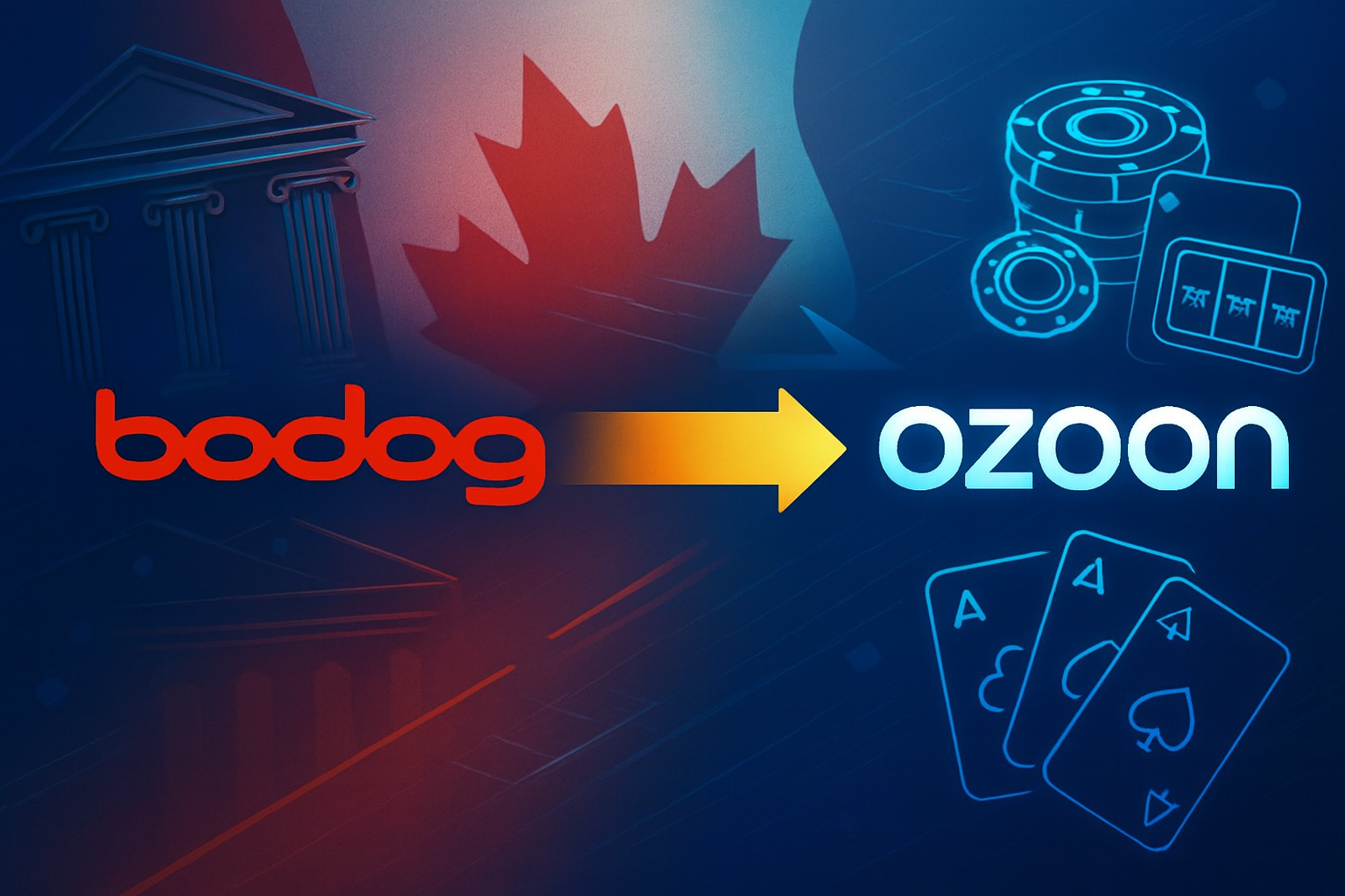 Bodog rebrands to Ozoon with arrow showing transition amid Canada regulatory changes