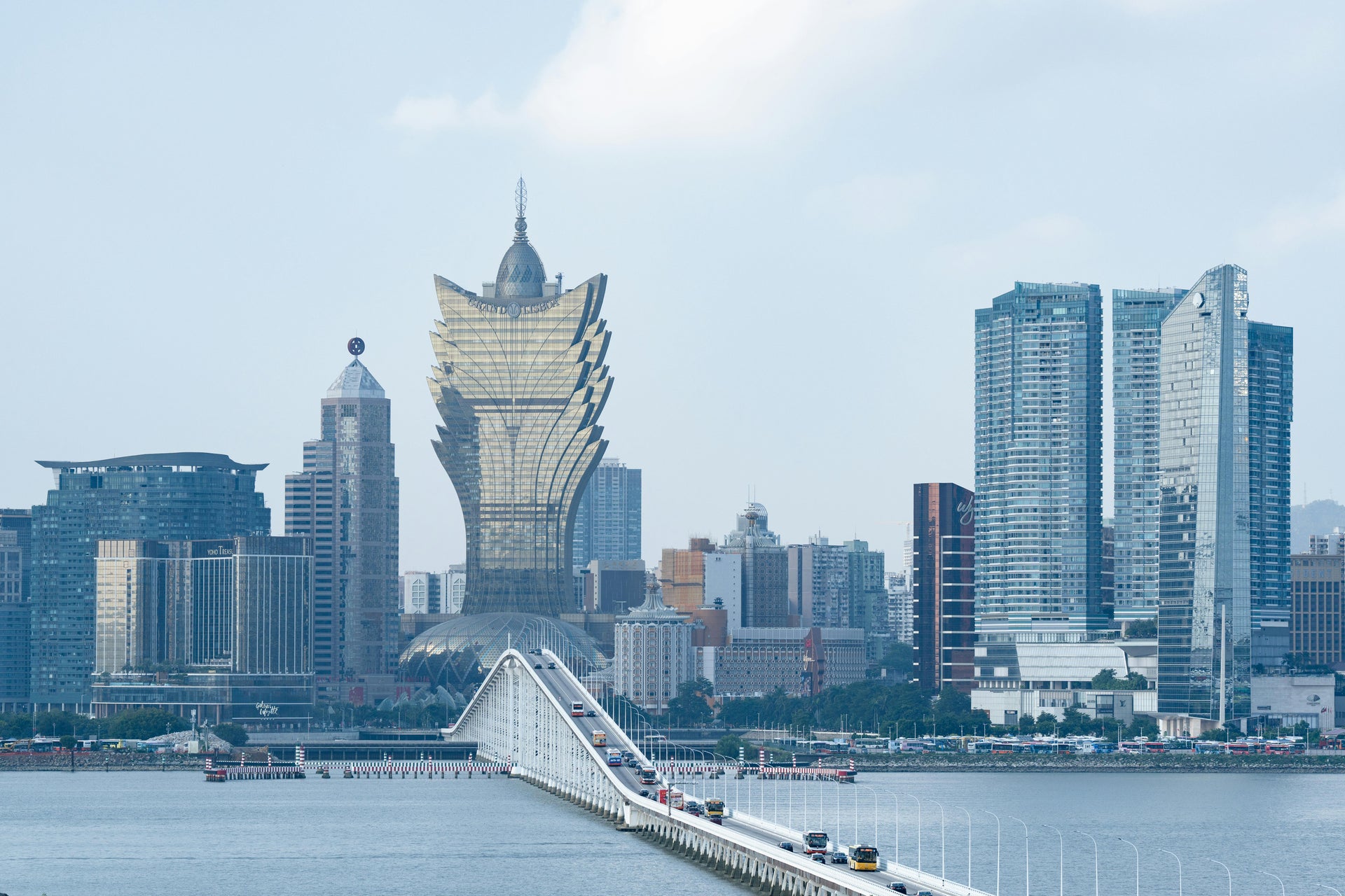 Macau Skyline Featuring Grand Lisboa Casino Resort Skyline of Macau featuring the Grand Lisboa and waterfront bridge