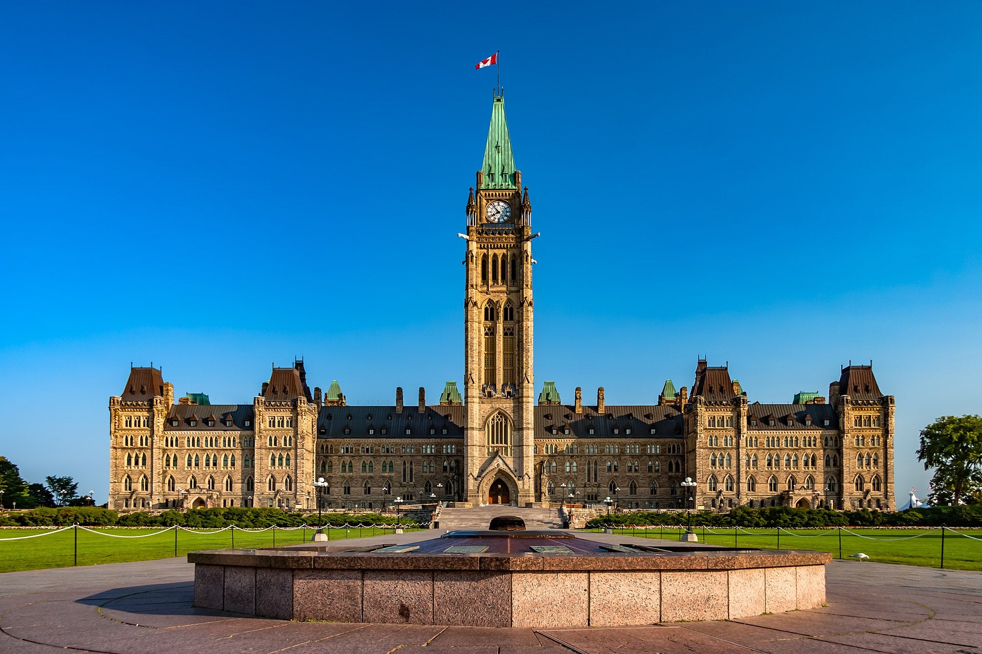 The Parliament of Canada building in Ottawa on a clear sunny day
