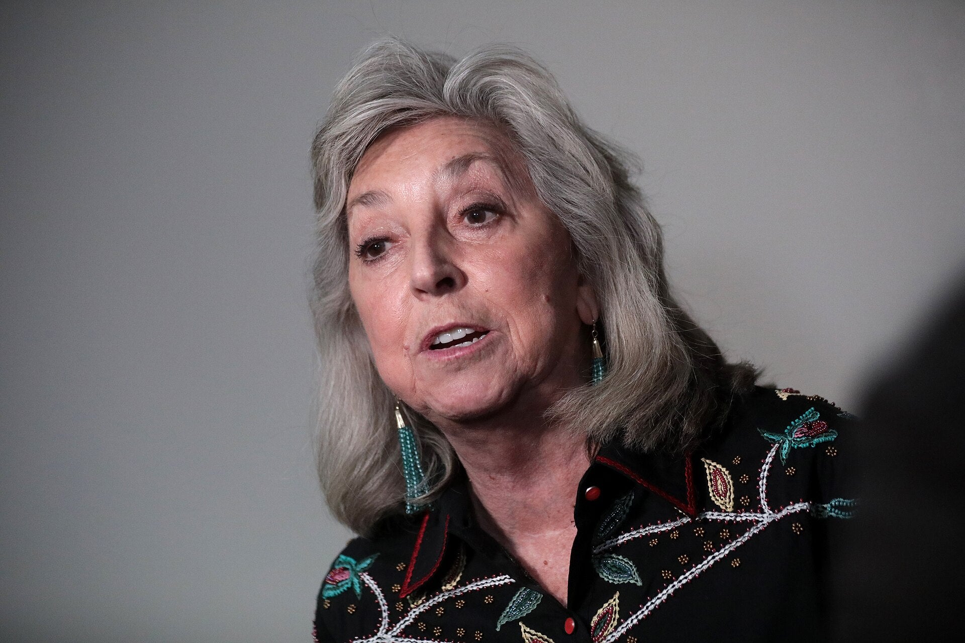 U.S. Congresswoman Dina Titus speaking with the media at the Clark County Democratic Party's 2020 Kick Off to Caucus Gala at the Tropicana Las Vegas in Las Vegas, Nevada