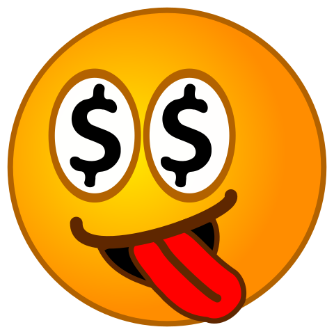 An emoji with dollar signs for eyes