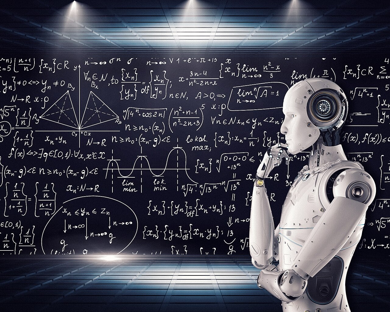 Image of complicated equations and a robot