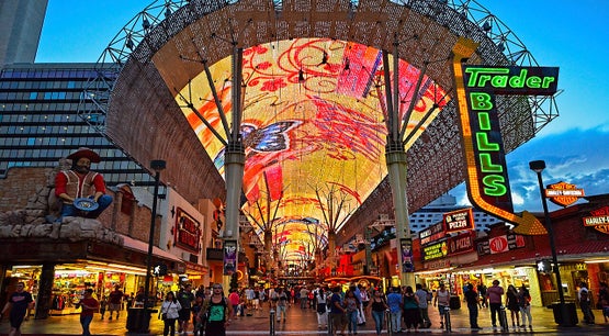 Fremont Street Experience canopy lights and crowds in downtown Las Vegas