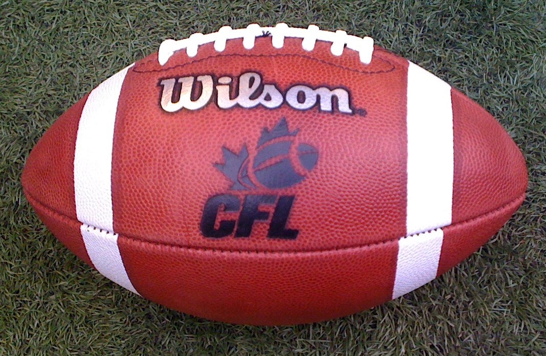 Official Wilson CFL football on grass field, representing theScore Bet's new CFL partnership