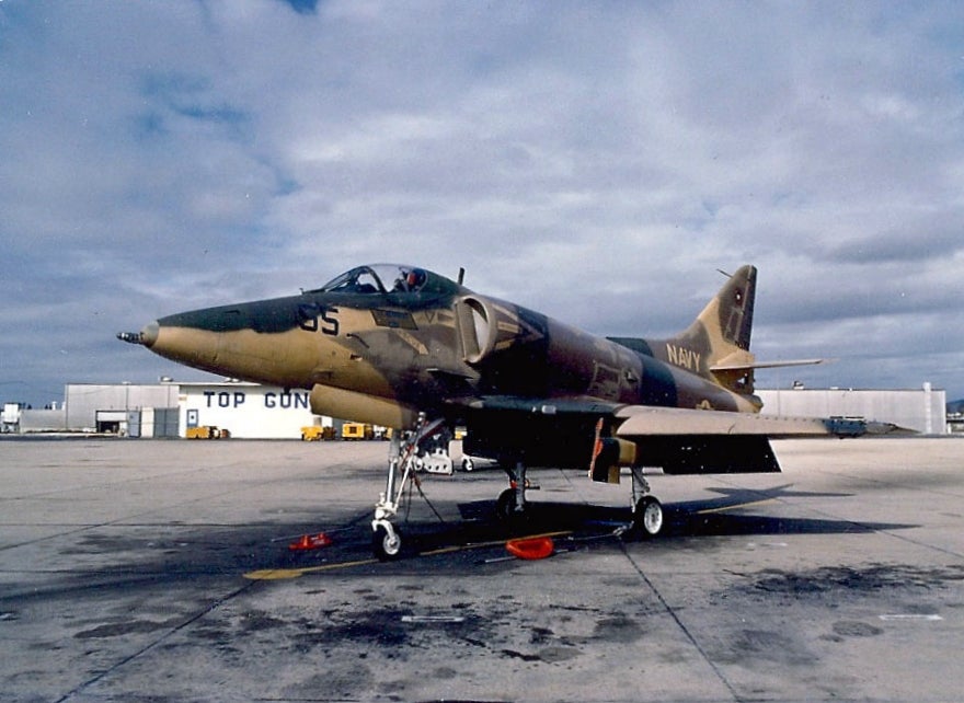 Top Gun Vegas Attraction Lands New Strip Site for $12.5M A U.S. Navy Douglas A-4E Skyhawk (BuNo 151095) from the Fighter Weapons School ("Top Gun") at Naval Air Station Miramar, California (USA) in the late 1980s or early 1990s