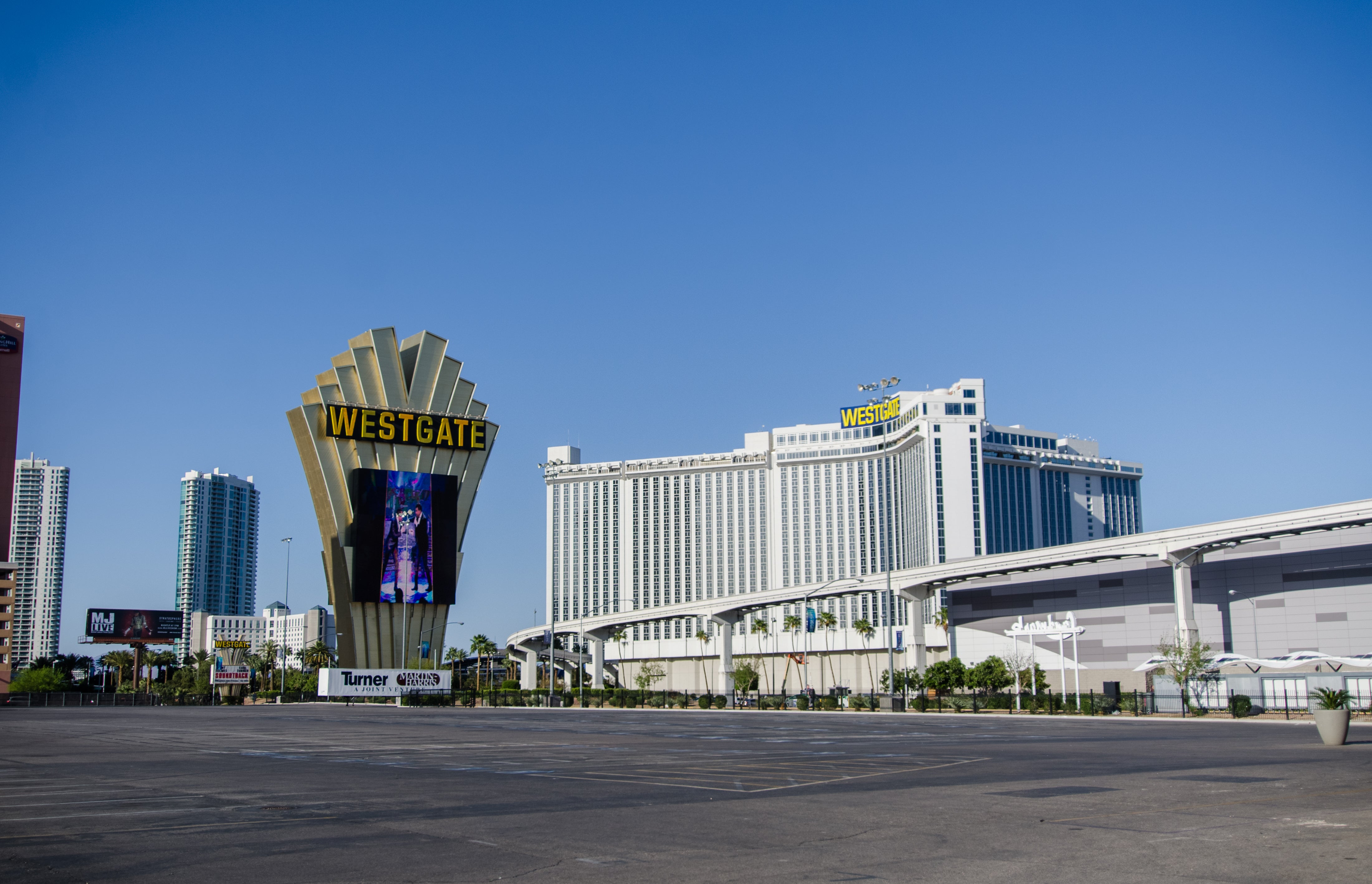 Caesars Sportsbook Now Powers Westgate SuperBook Vegas Westgate SuperBook sign and hotel tower in Las Vegas, now operating under Caesars Sportsbook