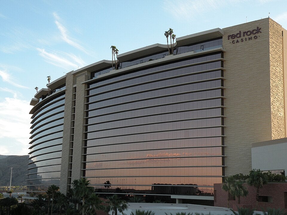 Exterior of the Red Rock Casino Resort and Spa hotel tower in Summerlin, Las Vegas, owned by Station Casinos