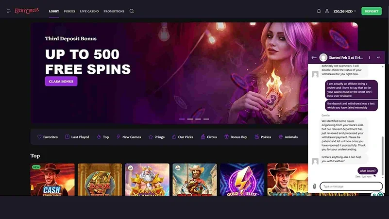 Lucky Circus Screenshot live chat