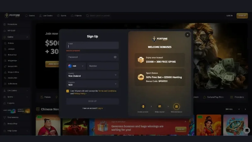 Fortune Play screenshot registration Fortune Play screenshot registration