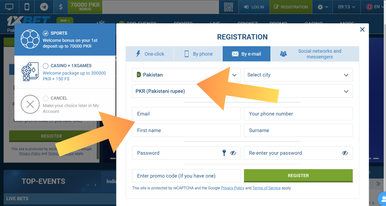 1xbet registracion step 2